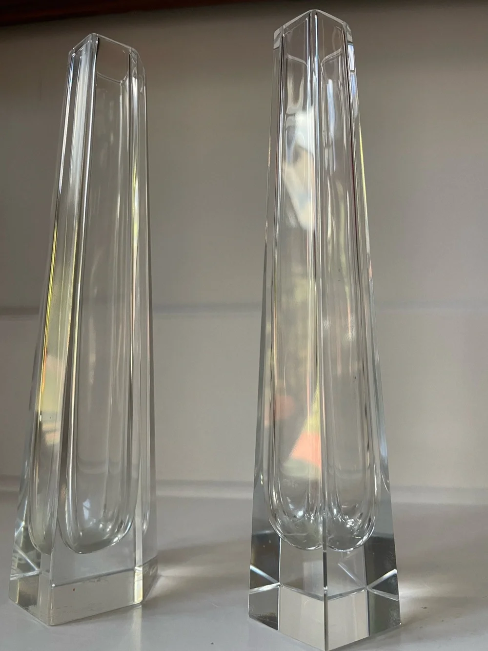 Vintage Signed Ceska Crystal Bud Vases 7.75” Matching Pair Set of 2